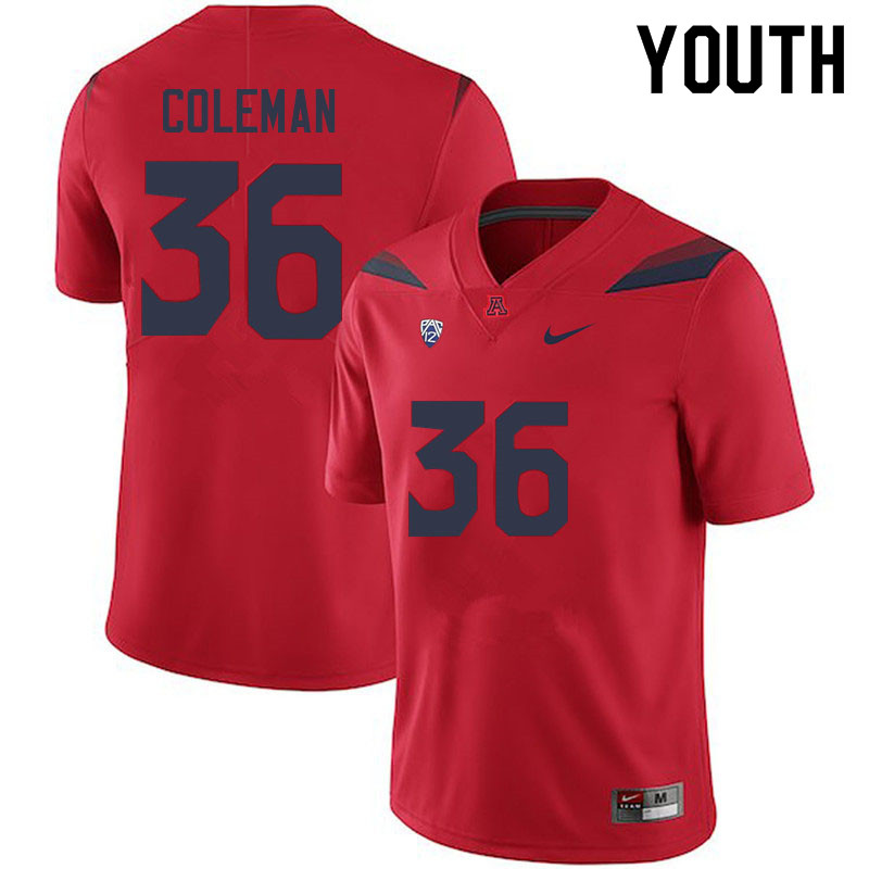 Youth #36 Bryce Coleman Arizona Wildcats College Football Jerseys Sale-Red - Click Image to Close